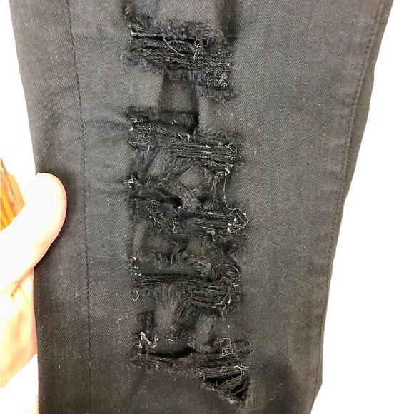 Frame Le Skinny Black Highly Distressed Busted Knee Jeans Size 26 - Picture 7 of 11